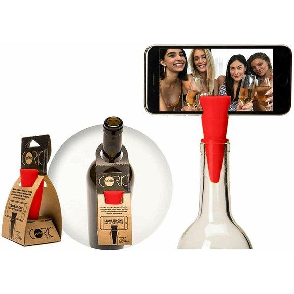 Selfie Cork Universal Bottle Stopper Monopod, Red - Picture 1 of 8